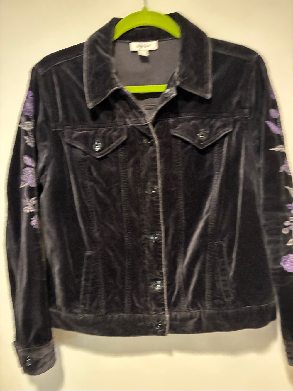Style & Co. VTG Inspired Velvet Embroidered Cowgirl Jacket in Deep Grey S Worn1